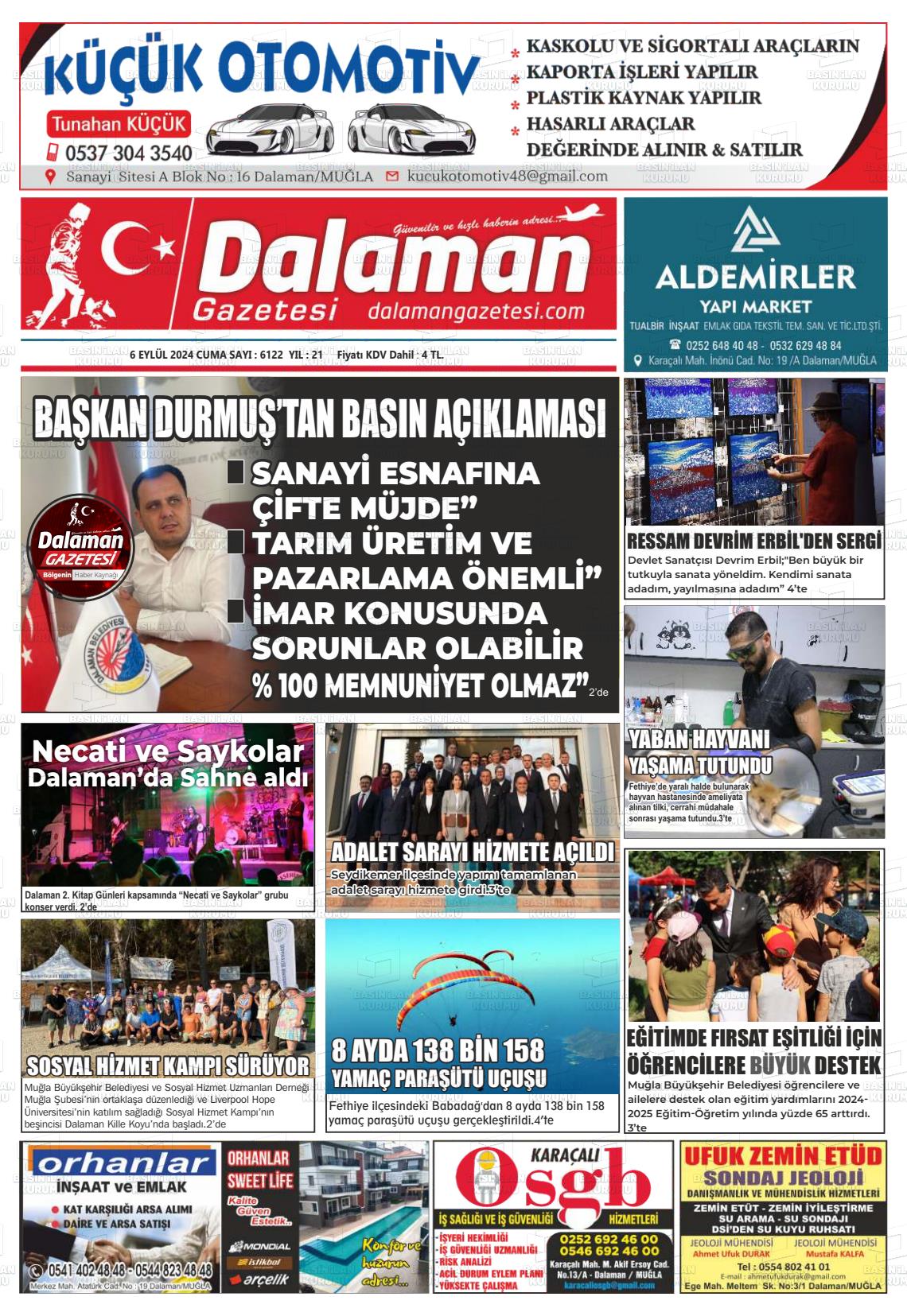 06 Eylül 2024 Dalaman Gazete Manşeti