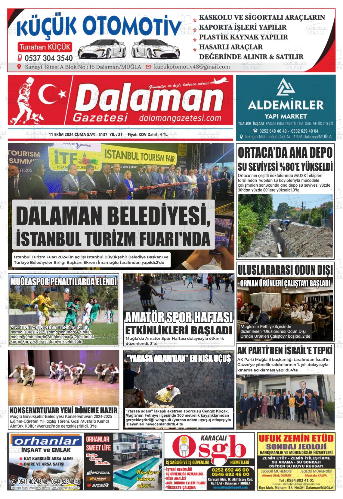 11 Ekim 2024 Dalaman Gazete Manşeti