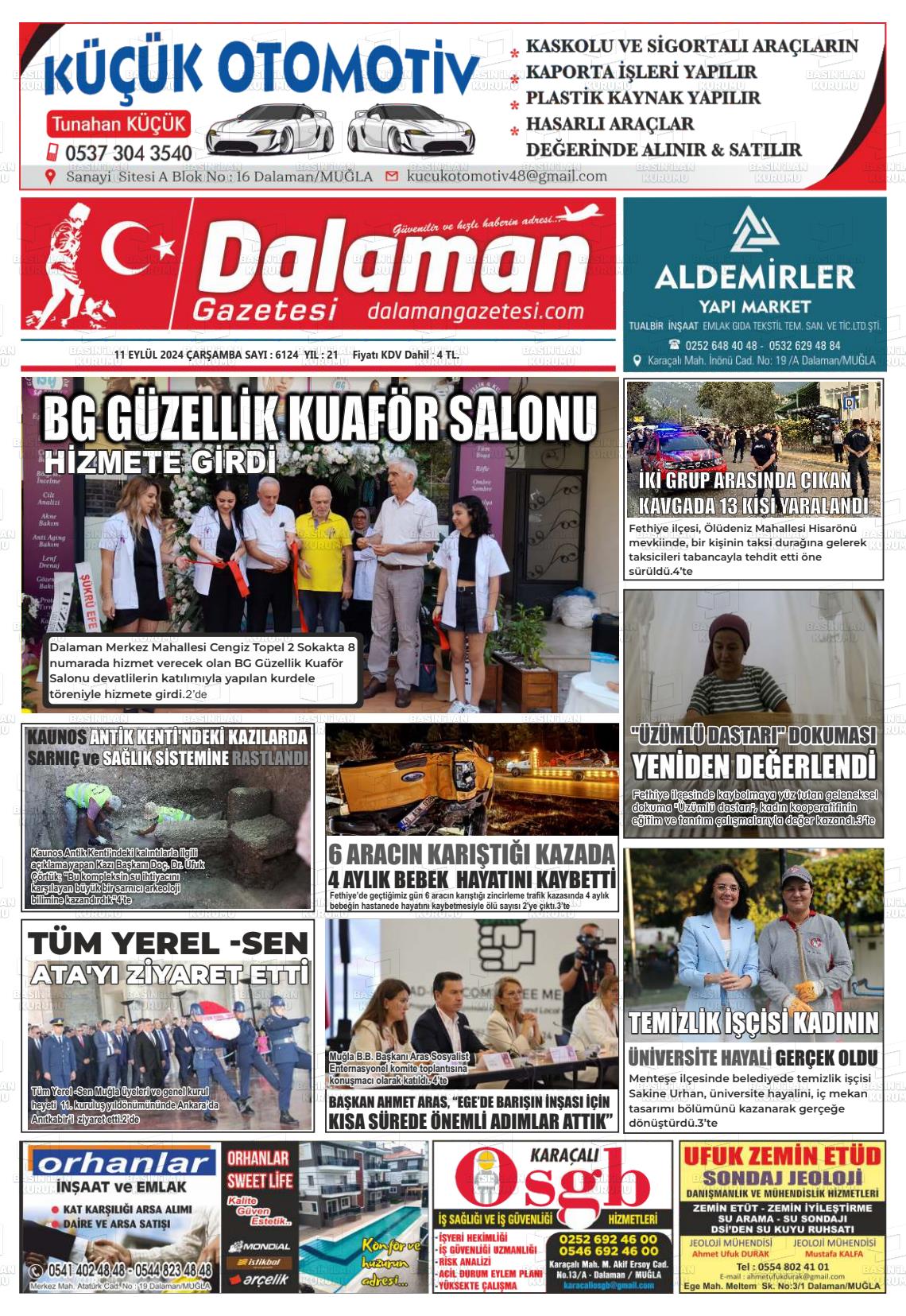 11 Eylül 2024 Dalaman Gazete Manşeti