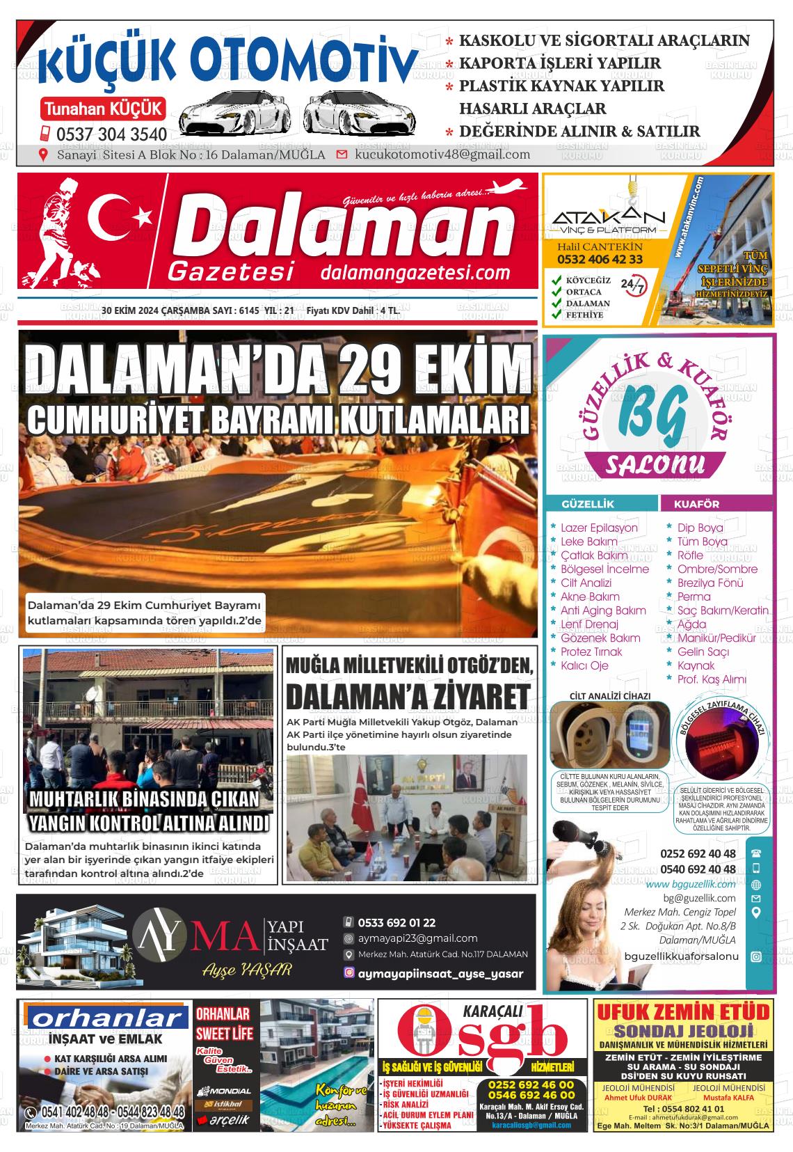 30 Ekim 2024 Dalaman Gazete Manşeti