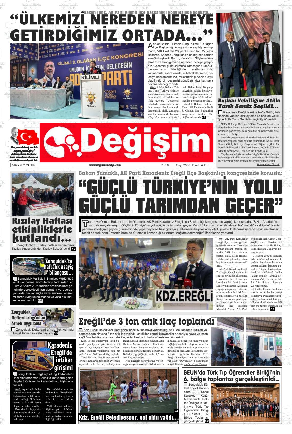 05 Kasım 2024 Değişim Gazete Manşeti