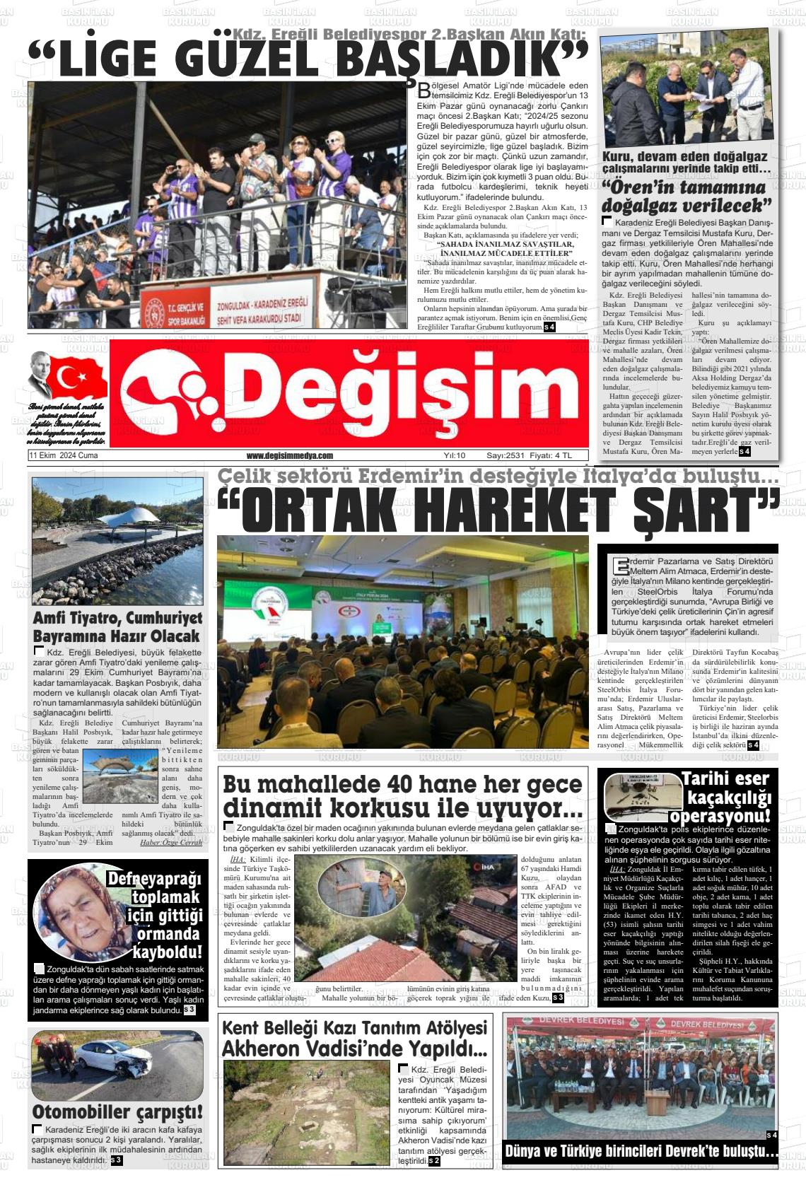 11 Ekim 2024 Değişim Gazete Manşeti