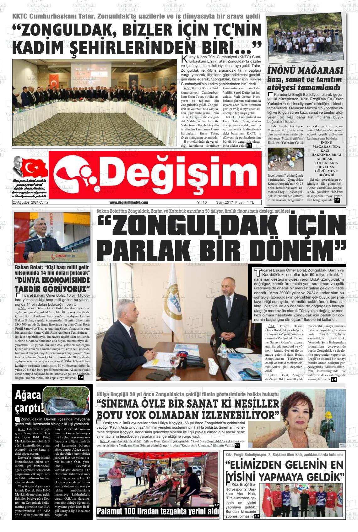 23 Ağustos 2024 Değişim Gazete Manşeti