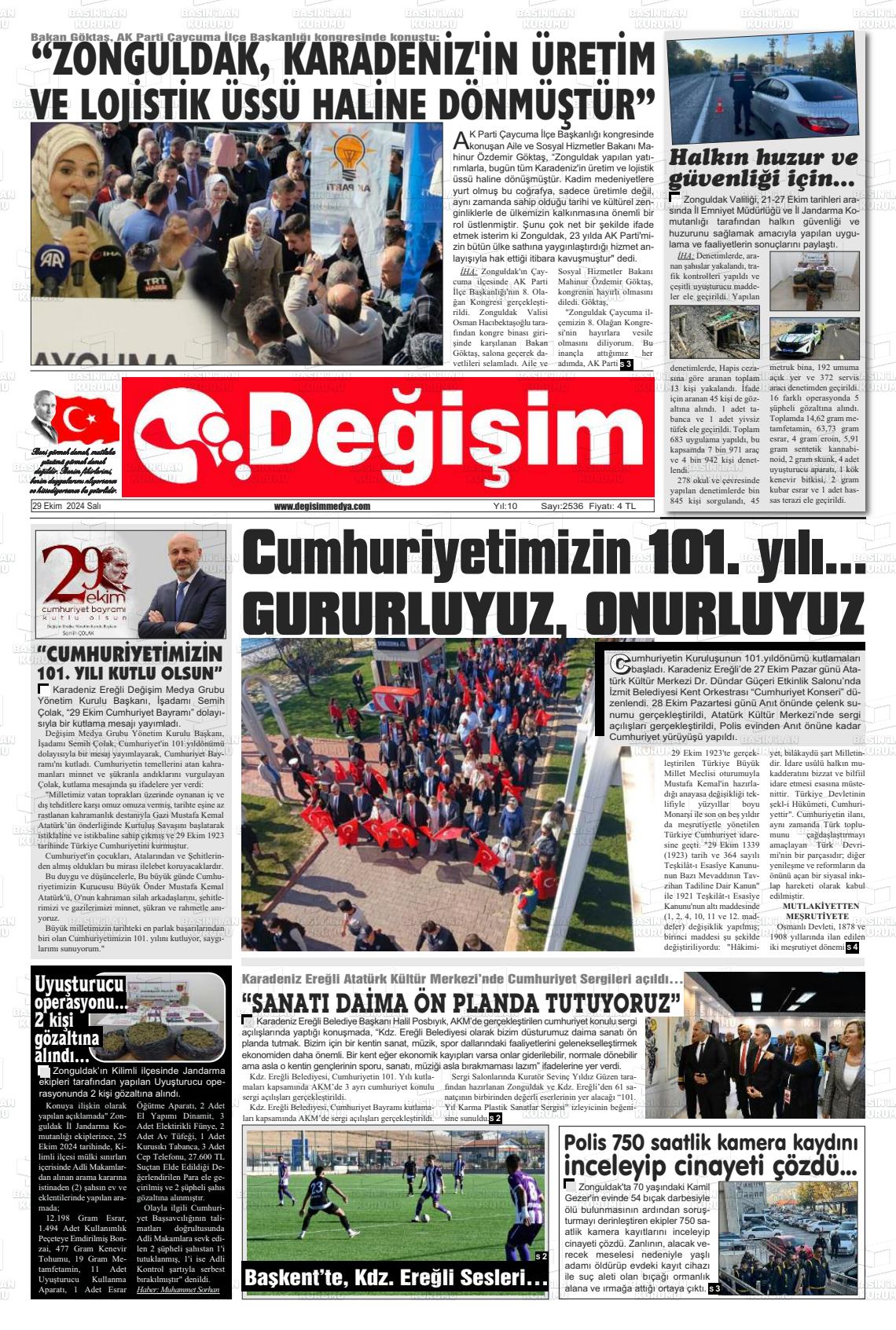 29 Ekim 2024 Değişim Gazete Manşeti