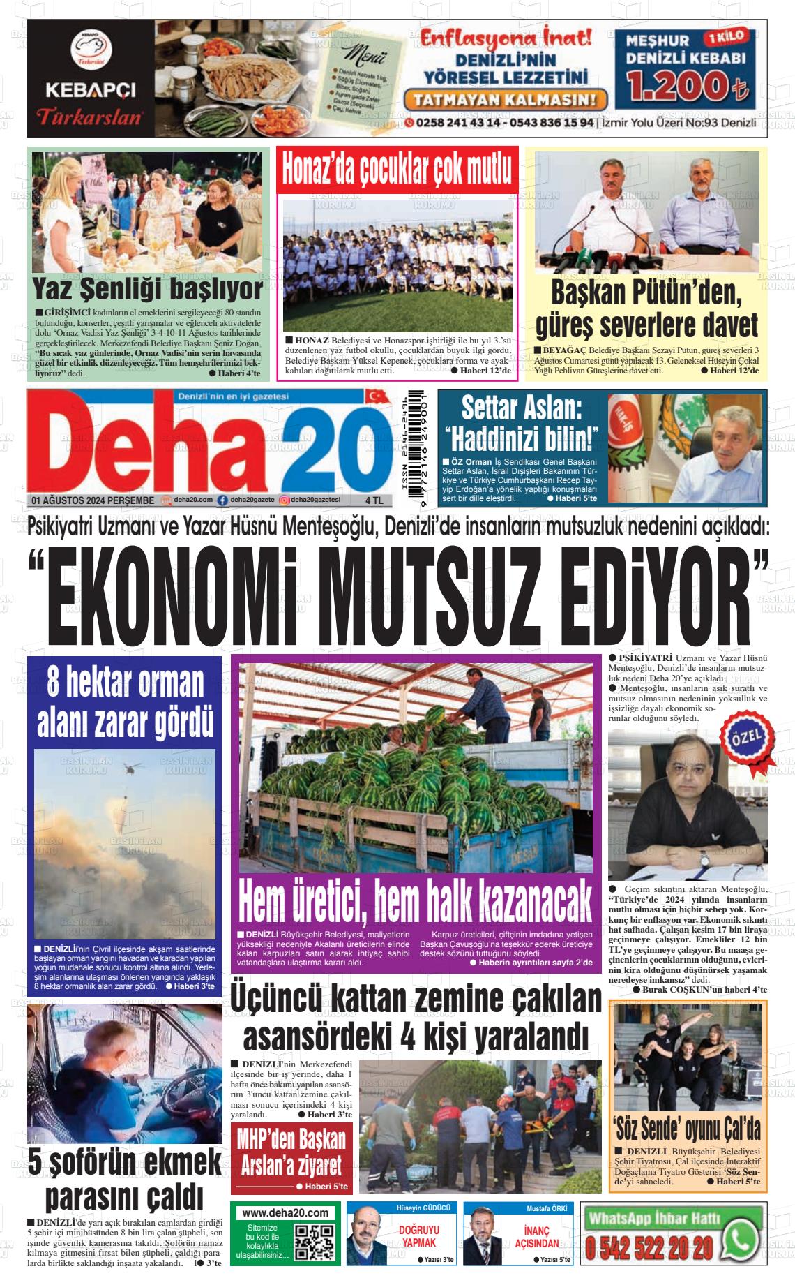 01 Ağustos 2024 Deha 20 Gazete Manşeti