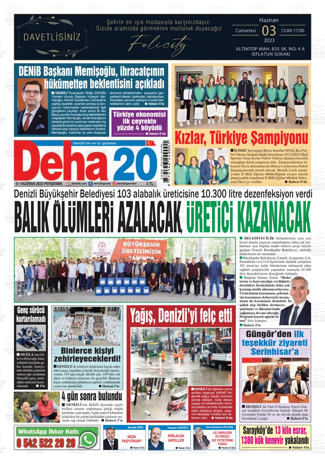 01 Haziran 2023 Deha 20 Gazete Manşeti