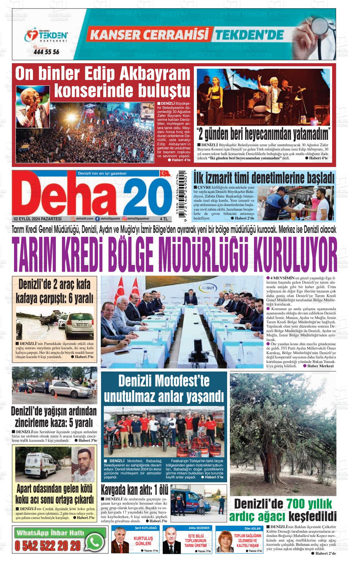 02 Eylül 2024 Deha 20 Gazete Manşeti