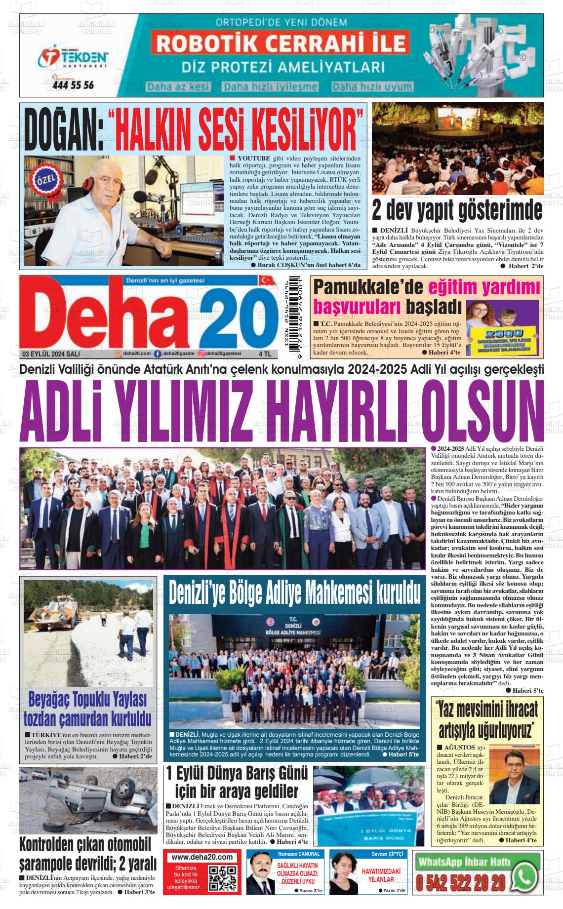 03 Eylül 2024 Deha 20 Gazete Manşeti