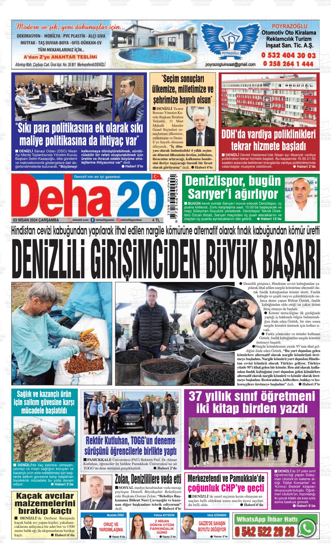 03 Nisan 2024 Deha 20 Gazete Manşeti