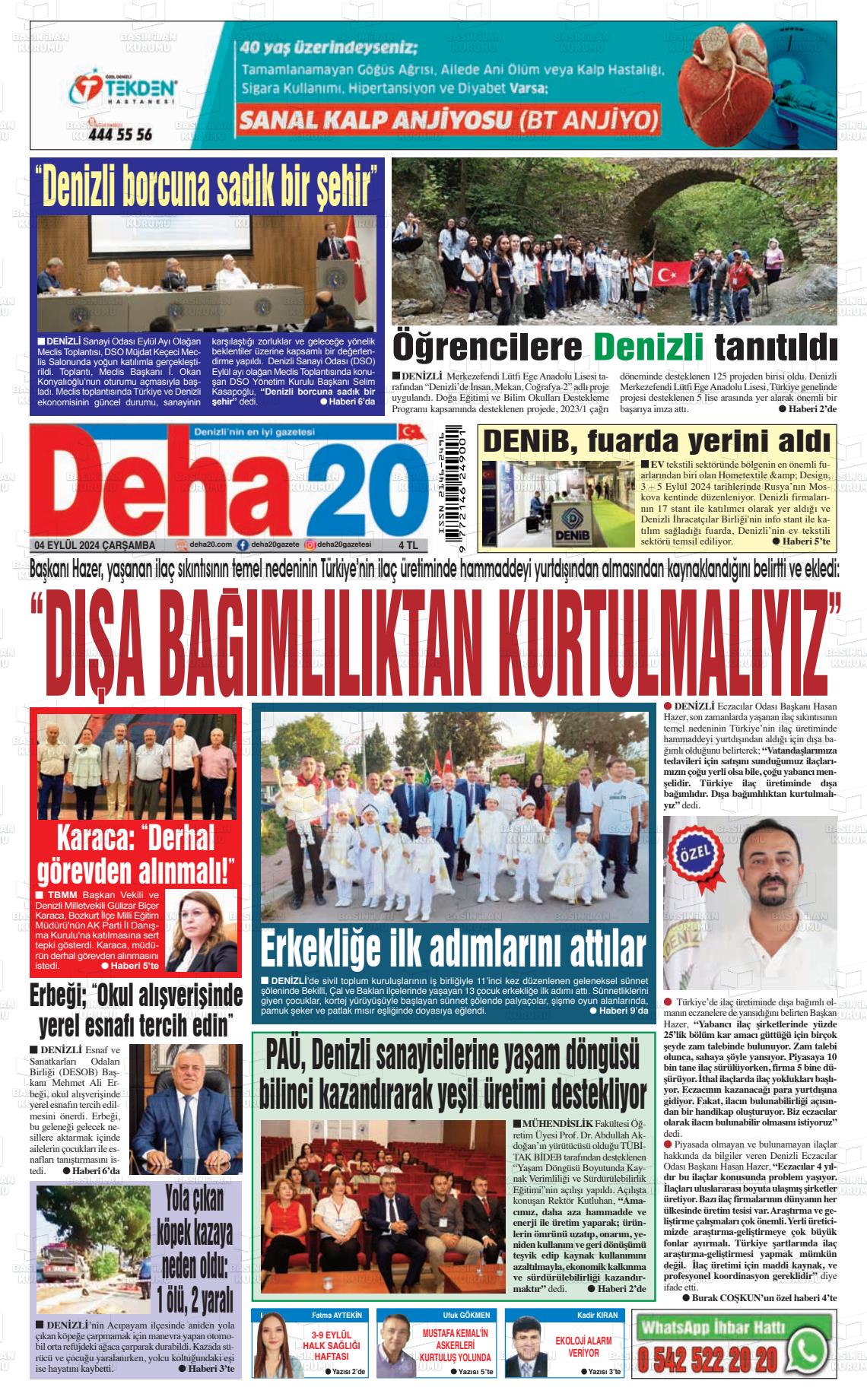 04 Eylül 2024 Deha 20 Gazete Manşeti