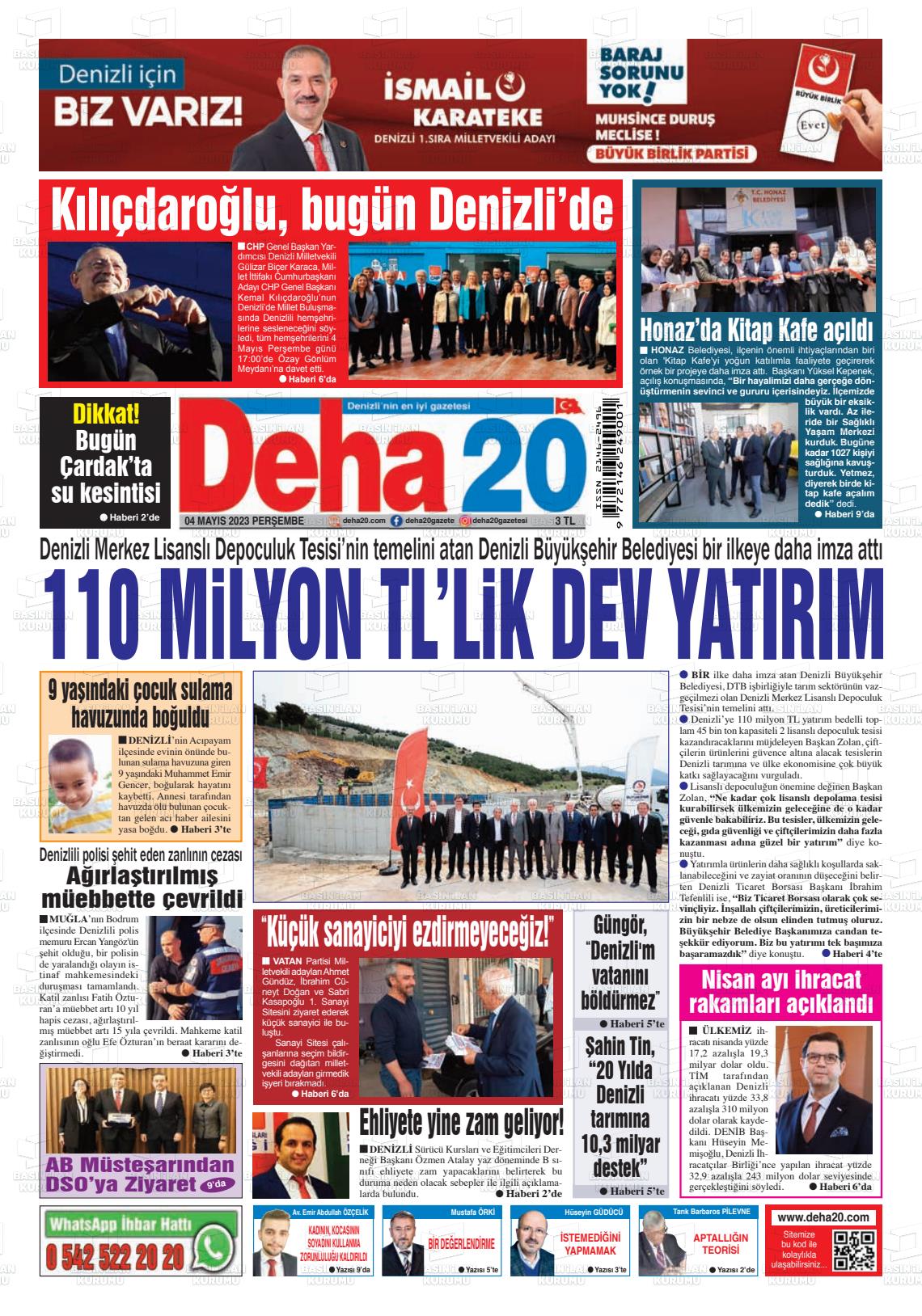 04 Mayıs 2023 Deha 20 Gazete Manşeti