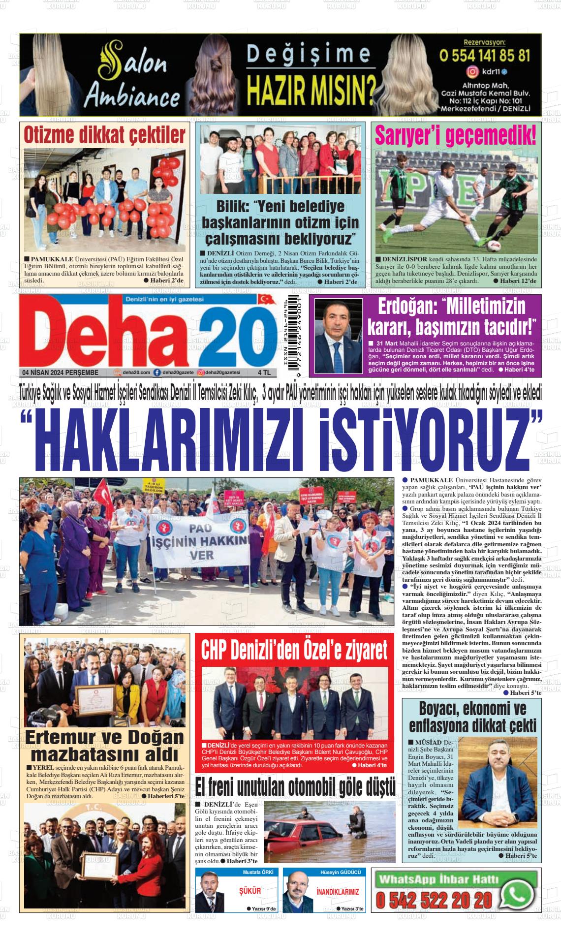 04 Nisan 2024 Deha 20 Gazete Manşeti