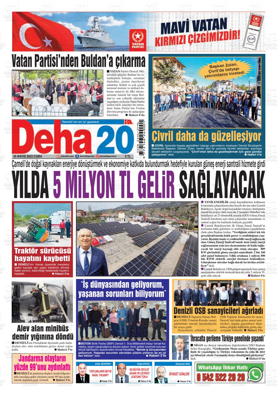 05 Mayıs 2023 Deha 20 Gazete Manşeti