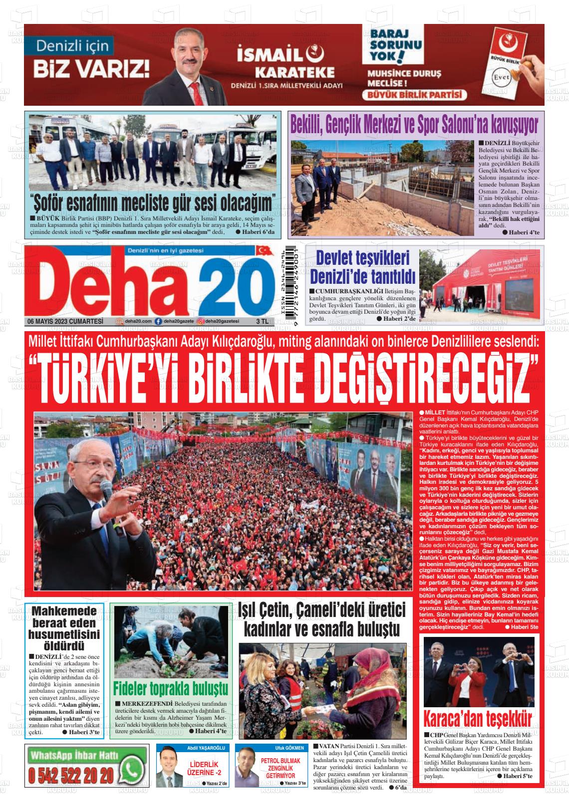 06 Mayıs 2023 Deha 20 Gazete Manşeti