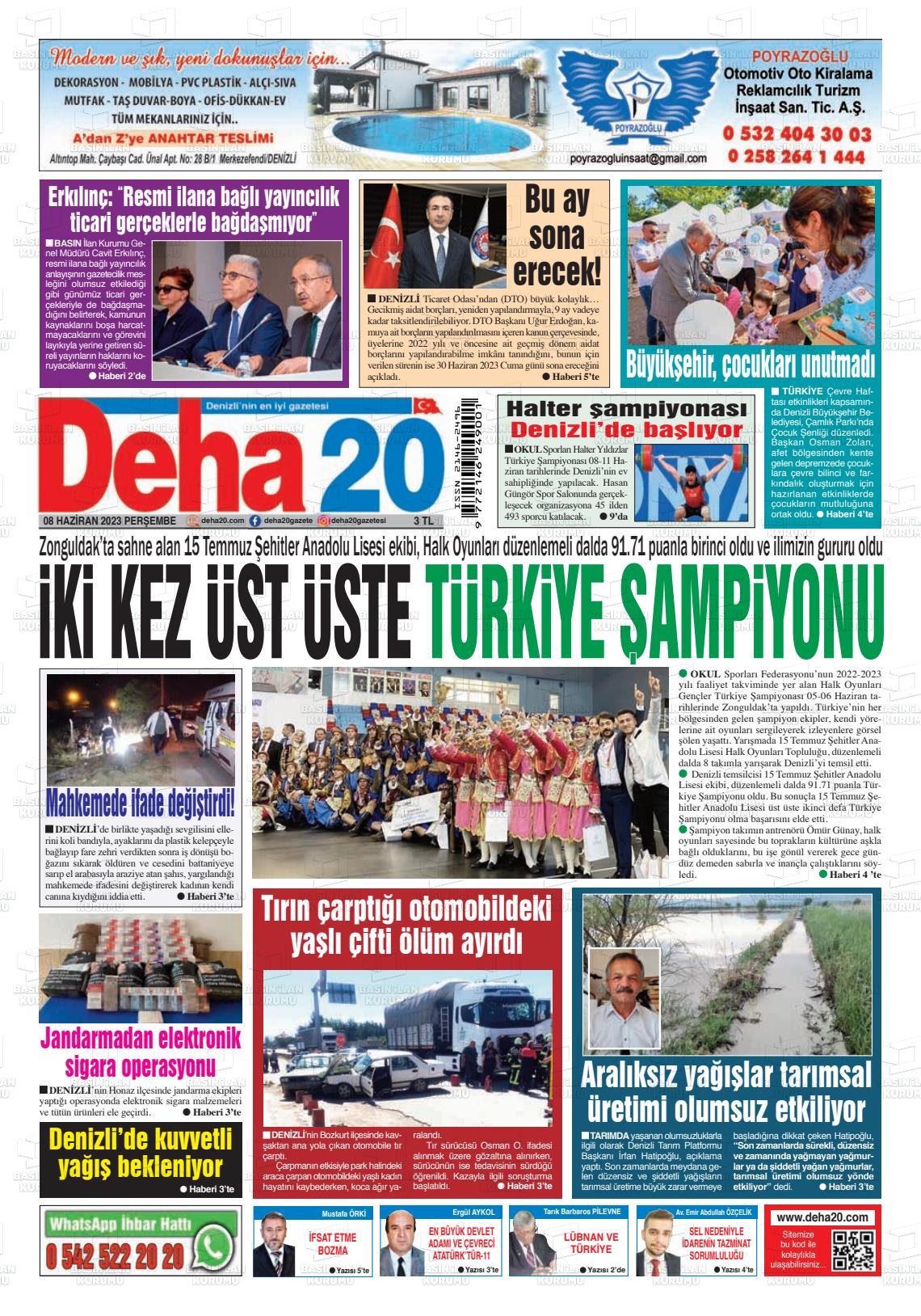 08 Haziran 2023 Deha 20 Gazete Manşeti