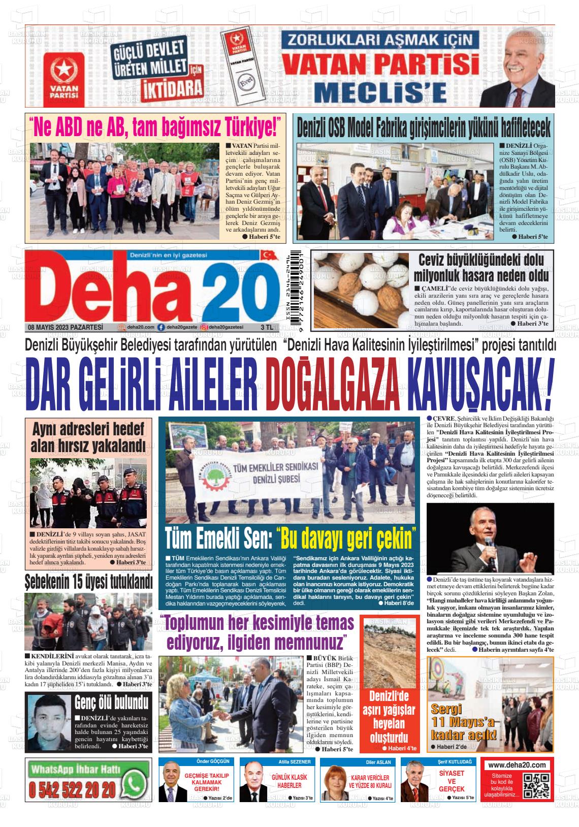 08 Mayıs 2023 Deha 20 Gazete Manşeti