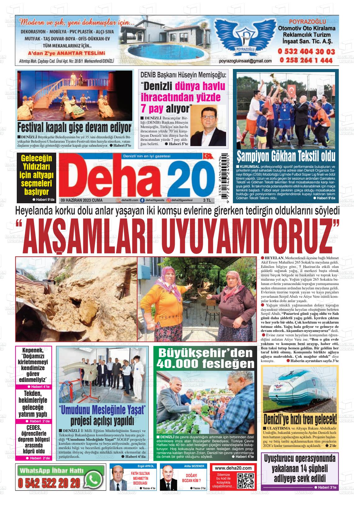 09 Haziran 2023 Deha 20 Gazete Manşeti