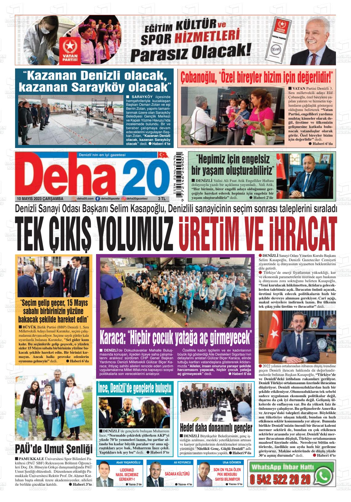 10 Mayıs 2023 Deha 20 Gazete Manşeti