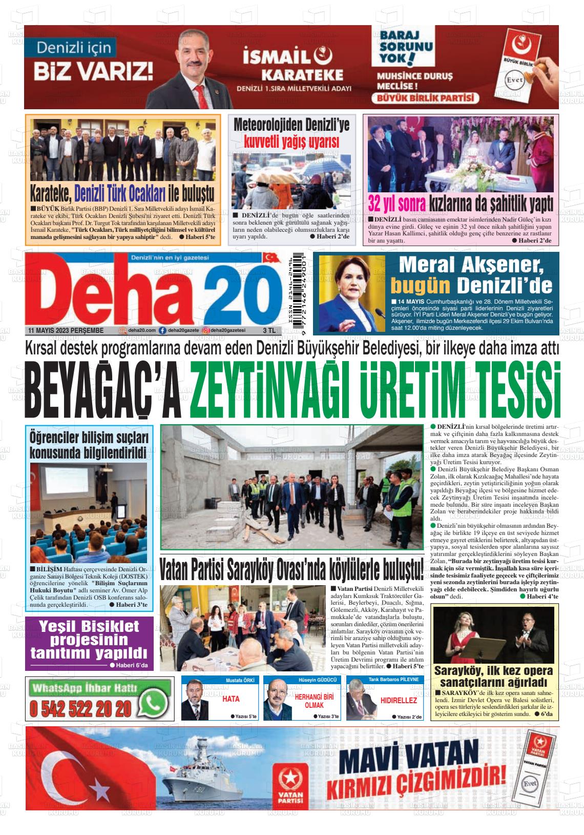 11 Mayıs 2023 Deha 20 Gazete Manşeti