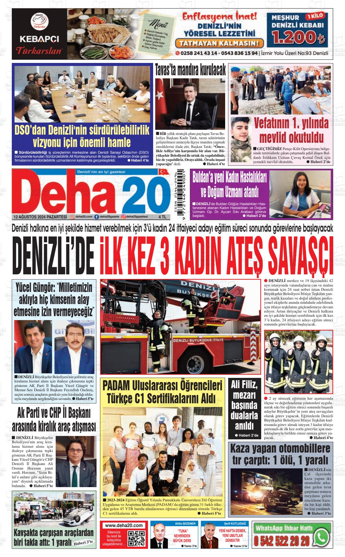 12 Ağustos 2024 Deha 20 Gazete Manşeti