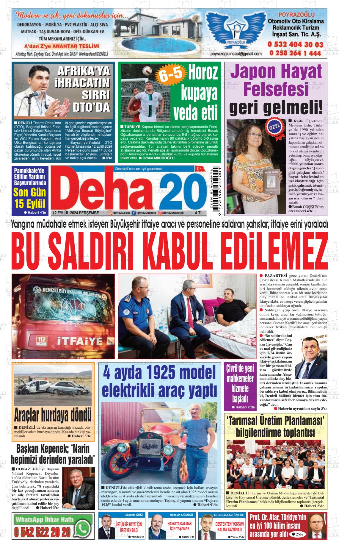 12 Eylül 2024 Deha 20 Gazete Manşeti