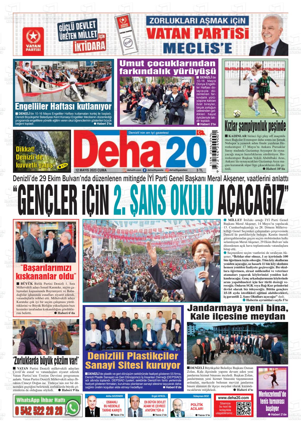 12 Mayıs 2023 Deha 20 Gazete Manşeti