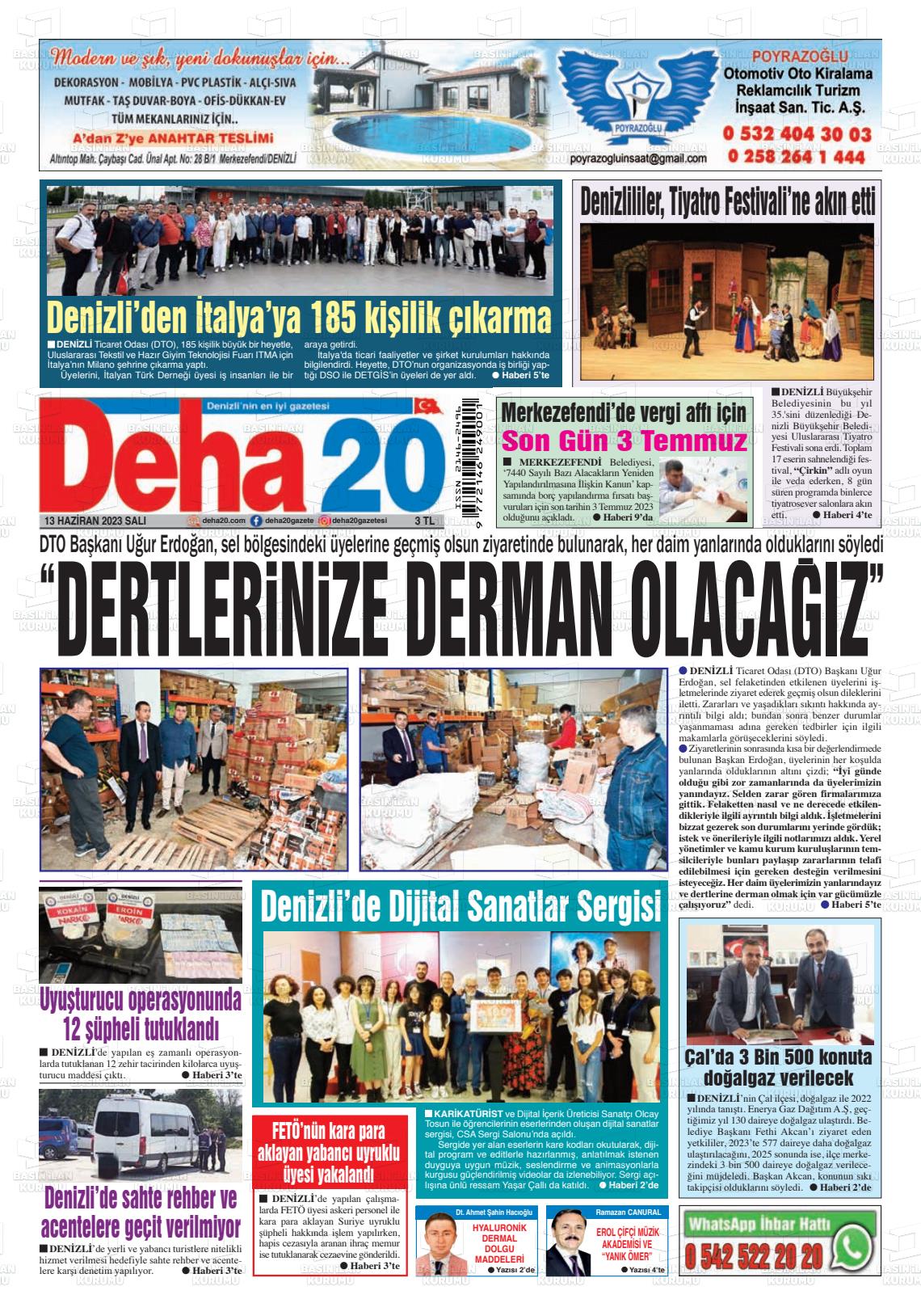 13 Haziran 2023 Deha 20 Gazete Manşeti