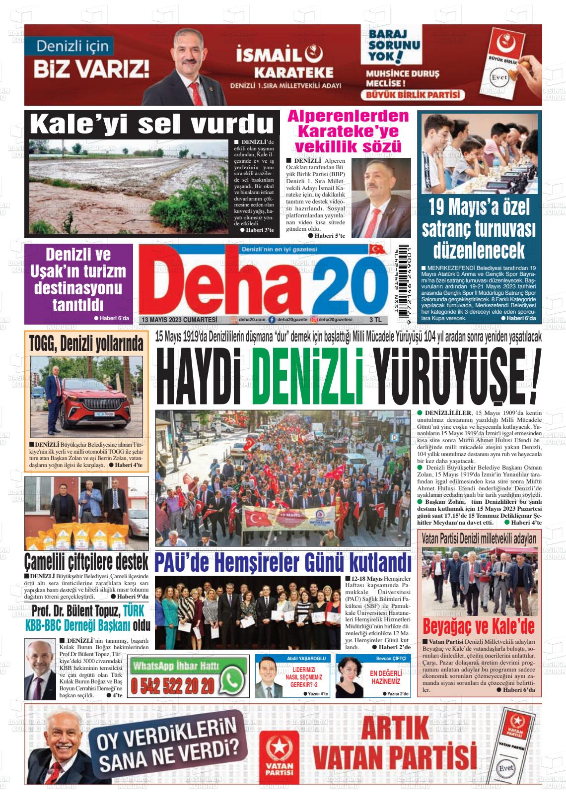 13 Mayıs 2023 Deha 20 Gazete Manşeti