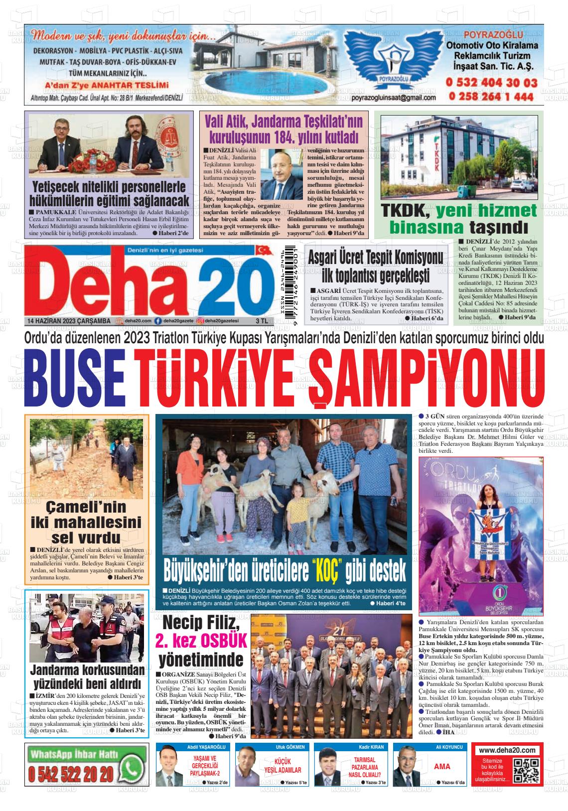 14 Haziran 2023 Deha 20 Gazete Manşeti