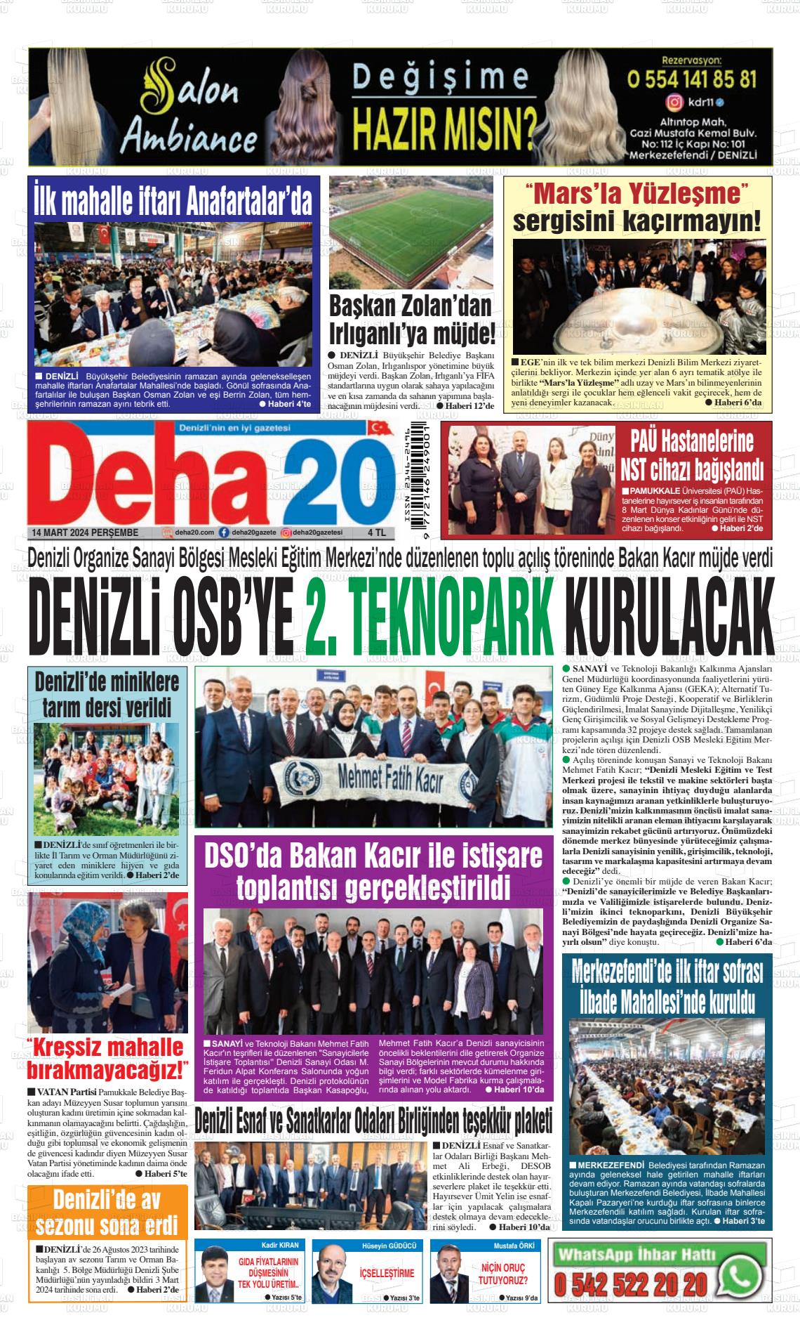 14 Mart 2024 Deha 20 Gazete Manşeti