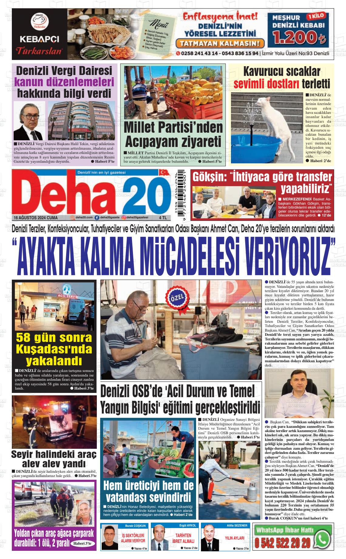 16 Ağustos 2024 Deha 20 Gazete Manşeti