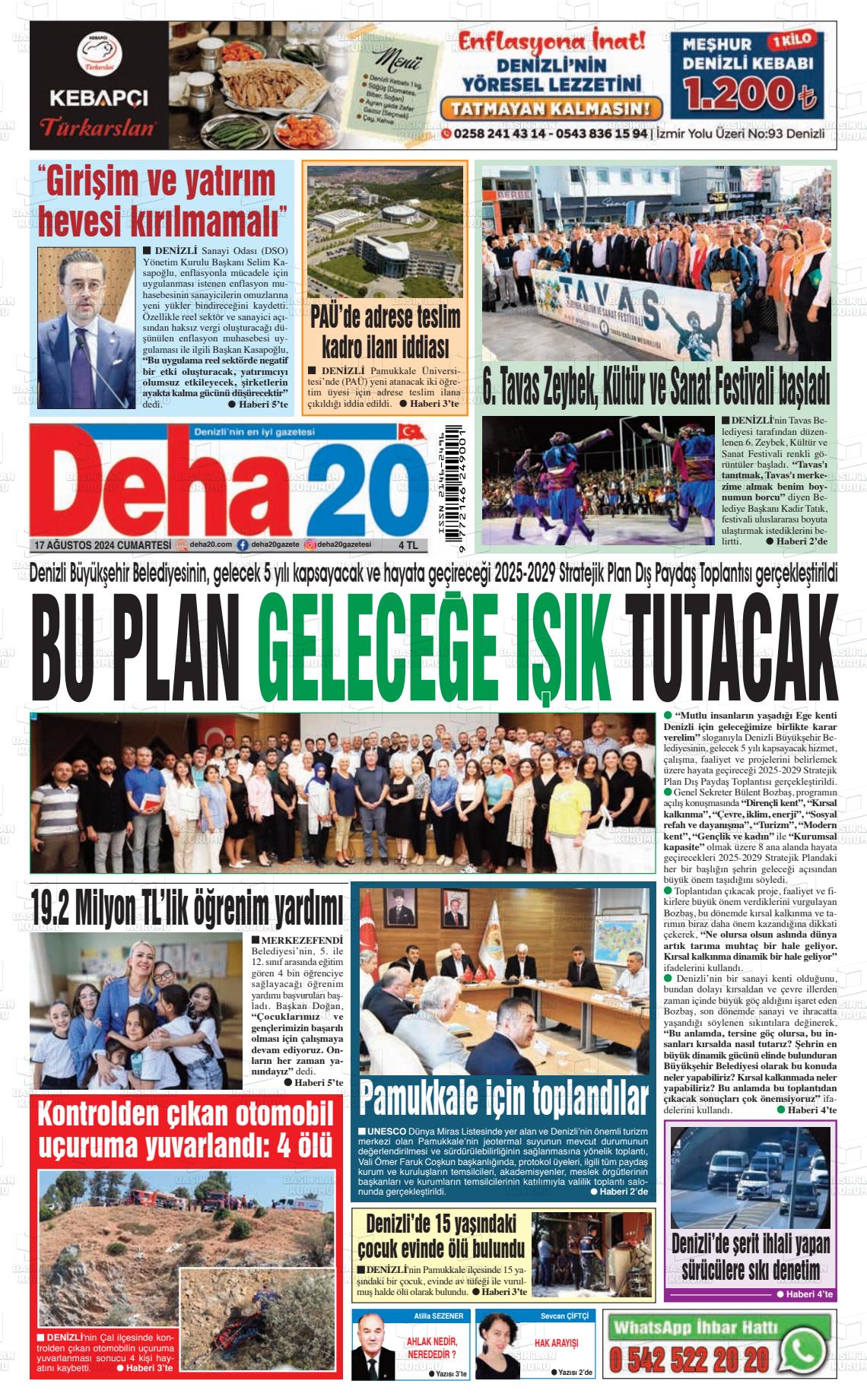 17 Ağustos 2024 Deha 20 Gazete Manşeti