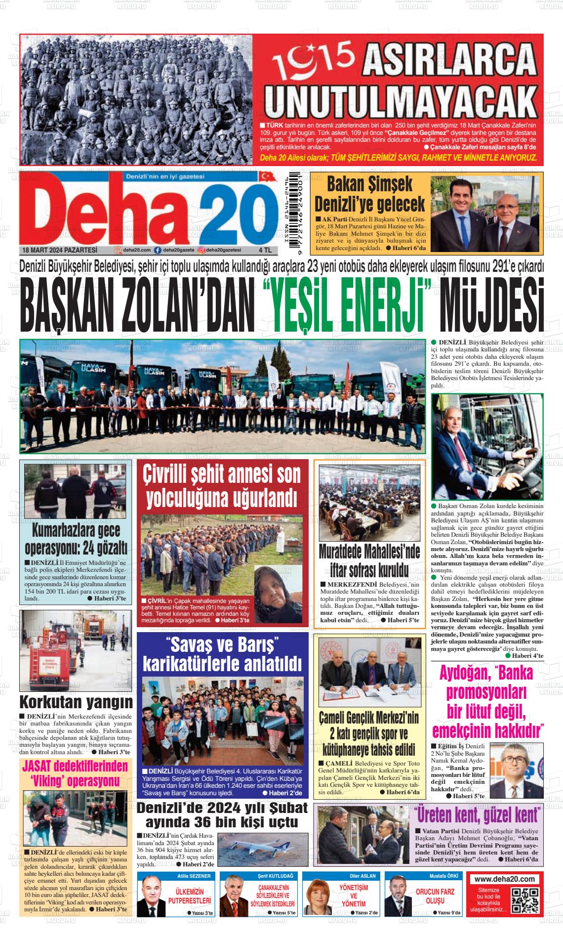 18 Mart 2024 Deha 20 Gazete Manşeti