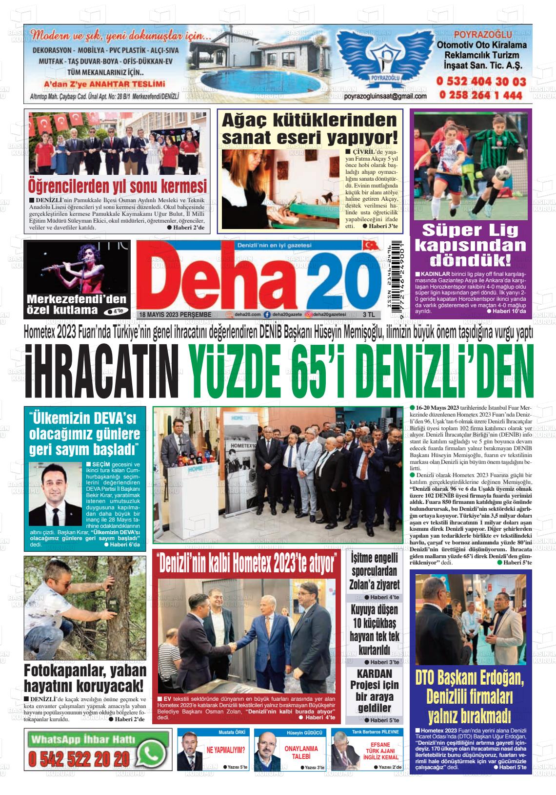 18 Mayıs 2023 Deha 20 Gazete Manşeti