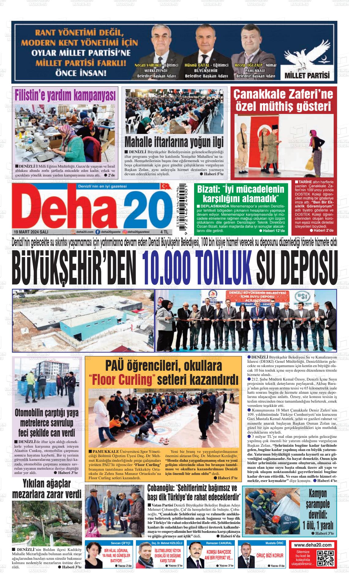 19 Mart 2024 Deha 20 Gazete Manşeti