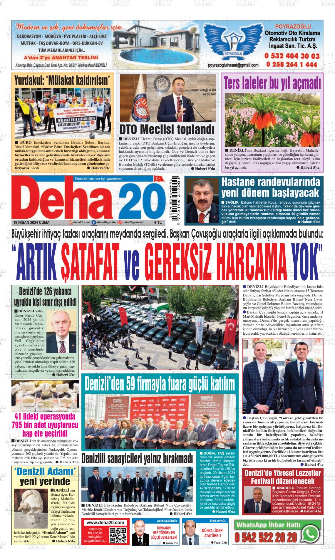 19 Nisan 2024 Deha 20 Gazete Manşeti