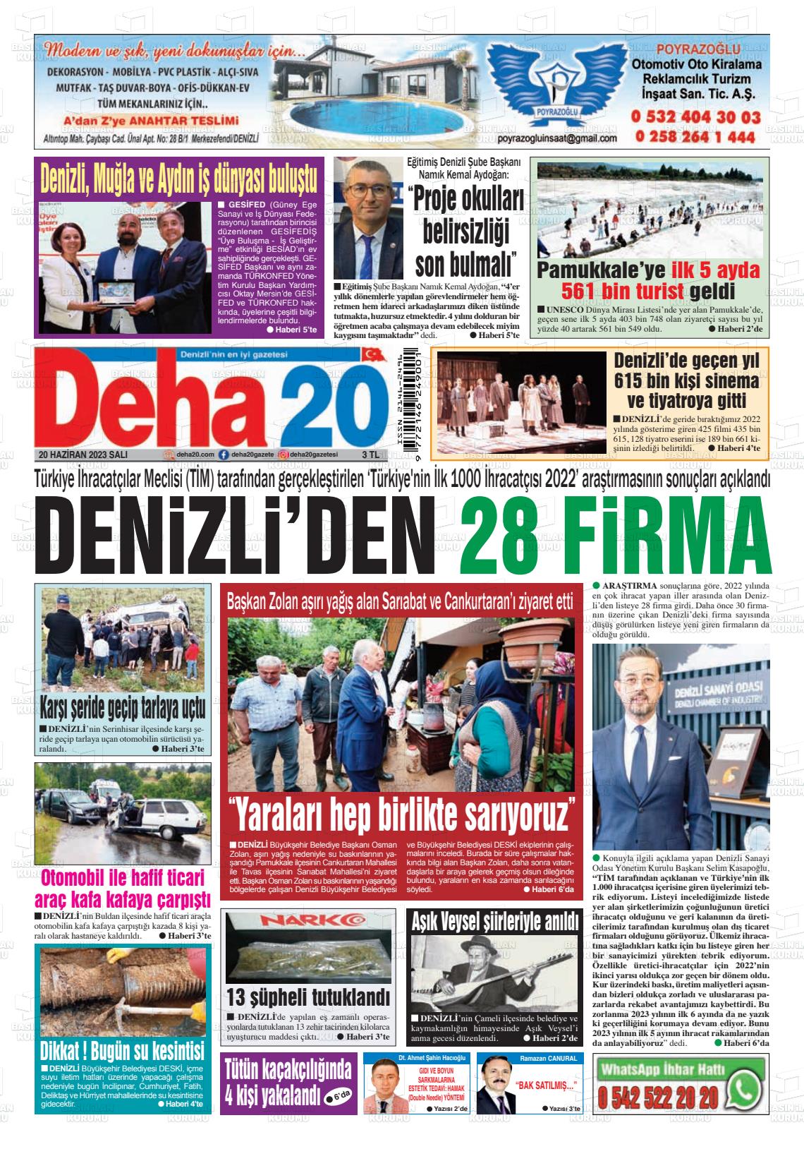 20 Haziran 2023 Deha 20 Gazete Manşeti