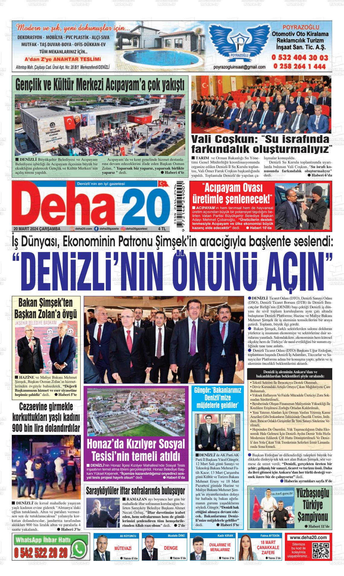 20 Mart 2024 Deha 20 Gazete Manşeti