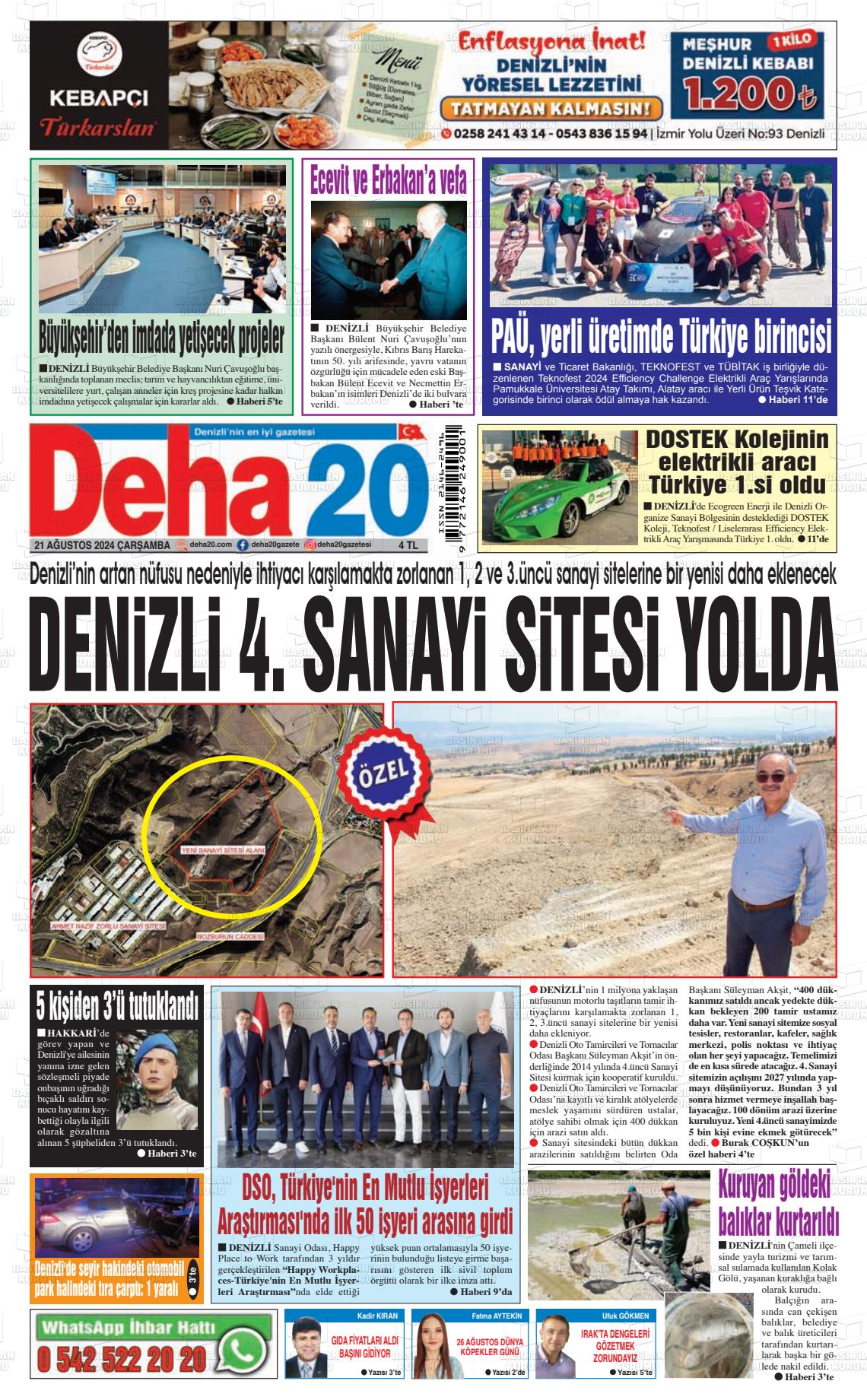 21 Ağustos 2024 Deha 20 Gazete Manşeti