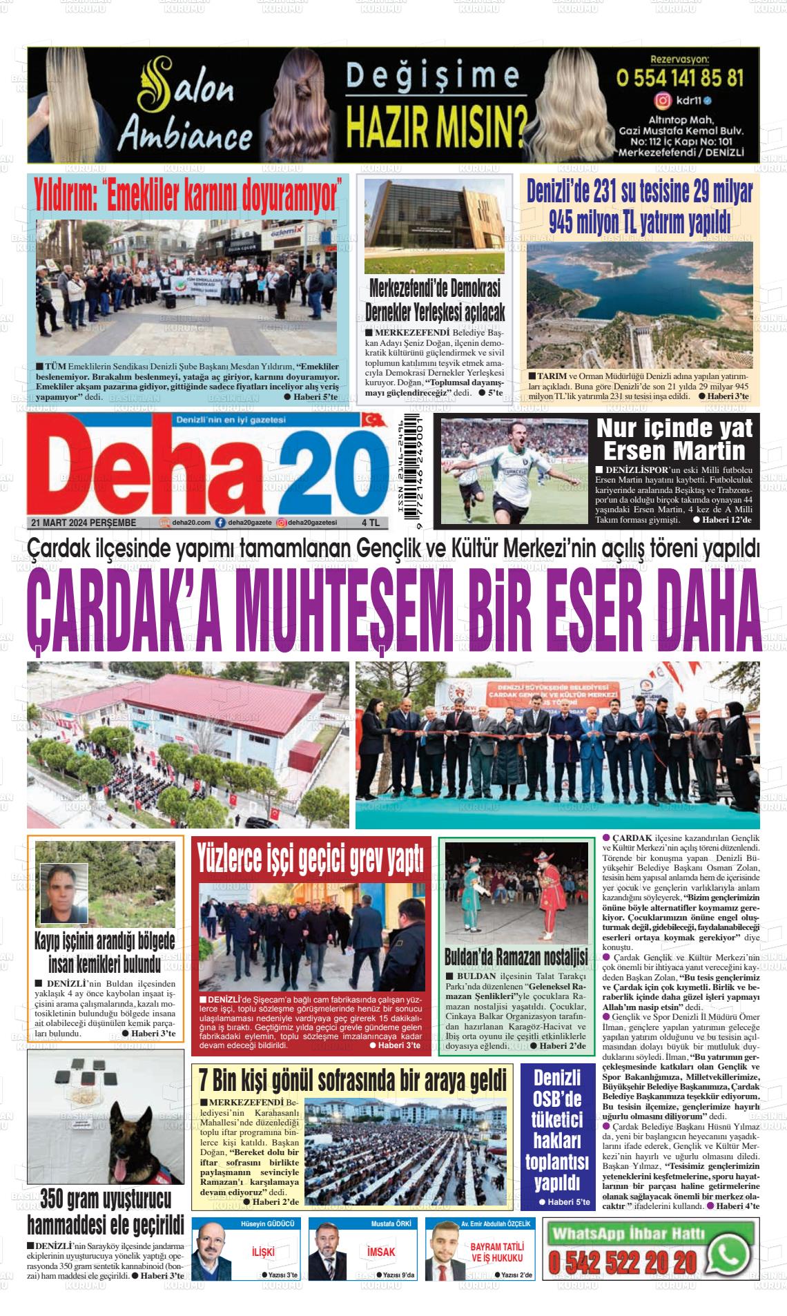 21 Mart 2024 Deha 20 Gazete Manşeti