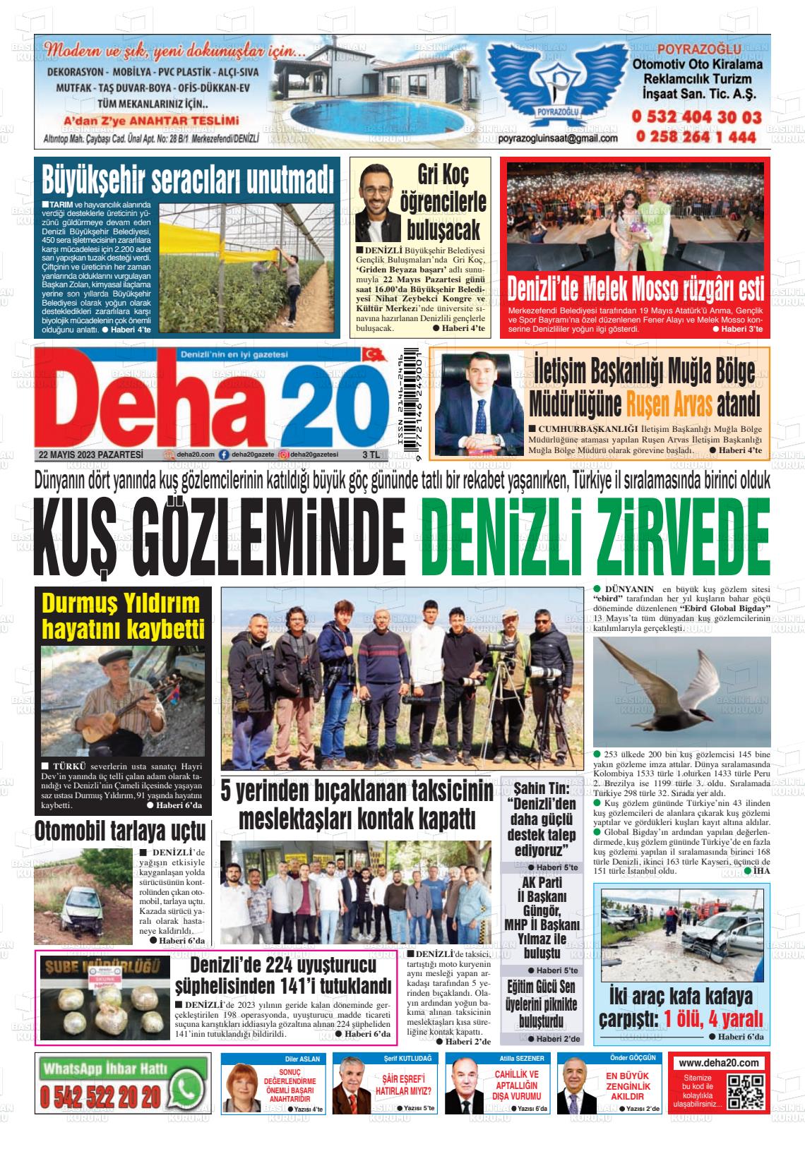 22 Mayıs 2023 Deha 20 Gazete Manşeti