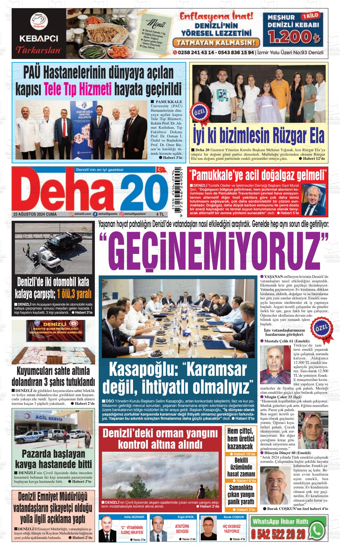 23 Ağustos 2024 Deha 20 Gazete Manşeti