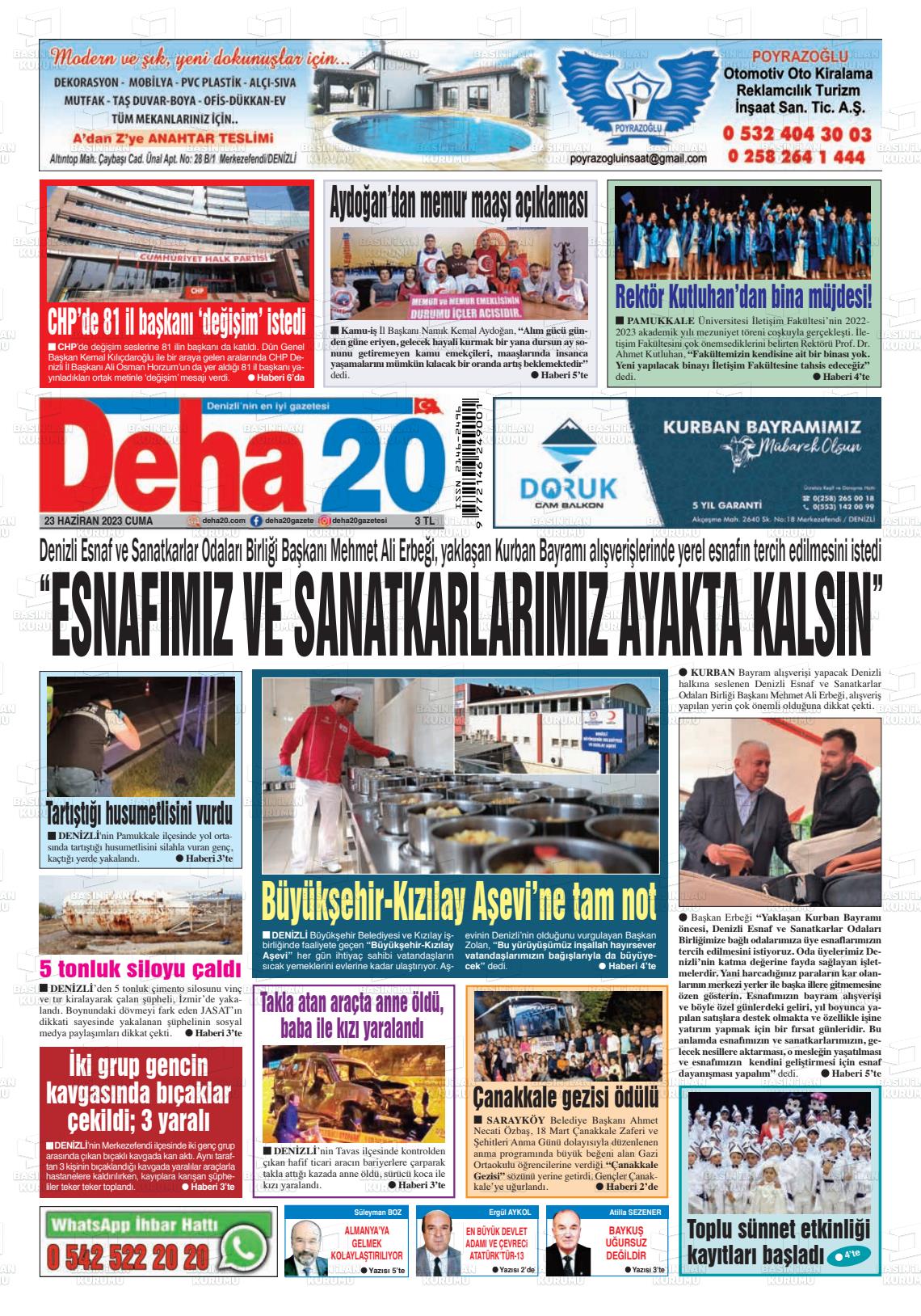 23 Haziran 2023 Deha 20 Gazete Manşeti