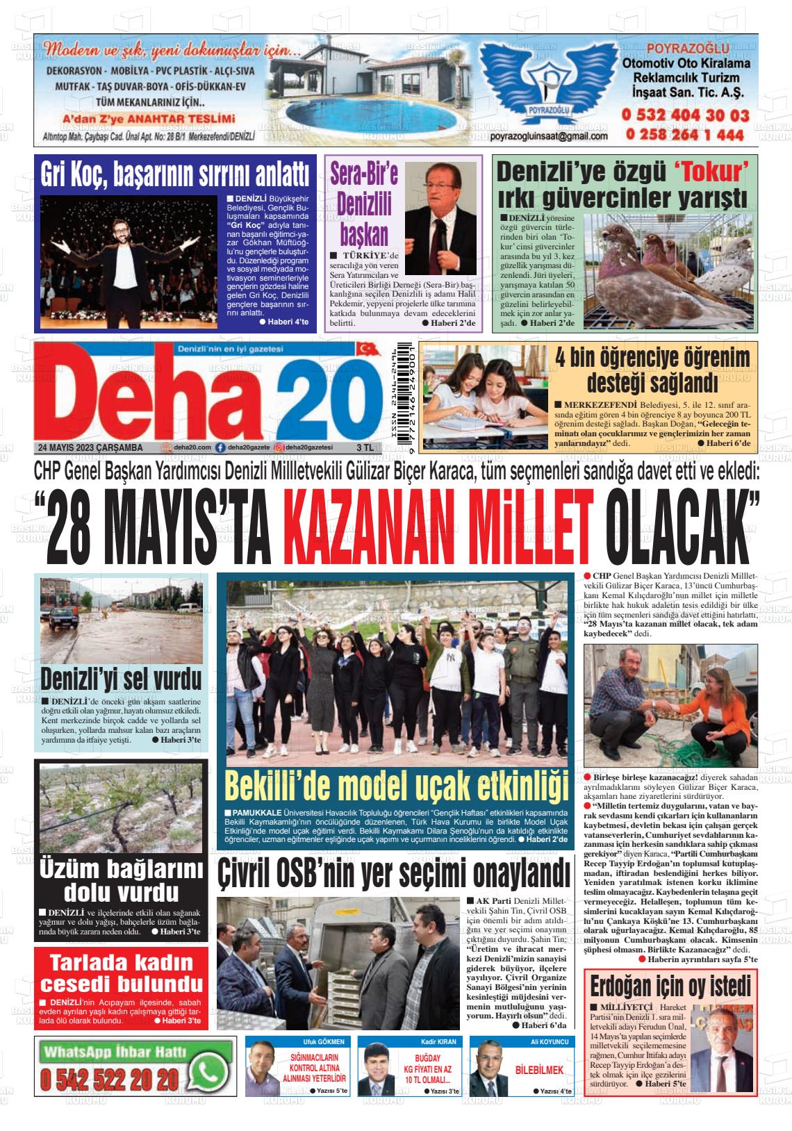 24 Mayıs 2023 Deha 20 Gazete Manşeti