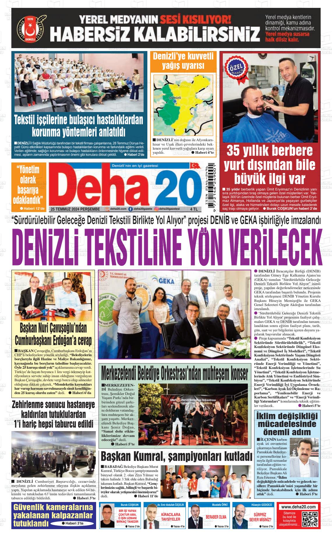 25 Temmuz 2024 Deha 20 Gazete Manşeti