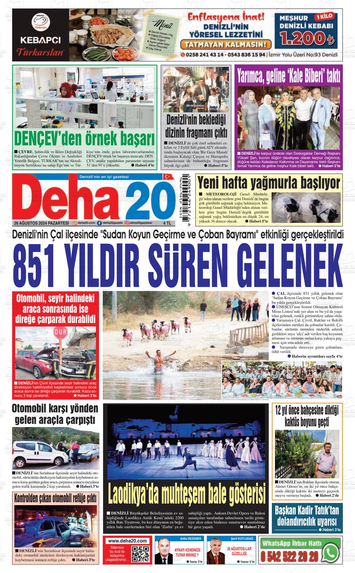 26 Ağustos 2024 Deha 20 Gazete Manşeti