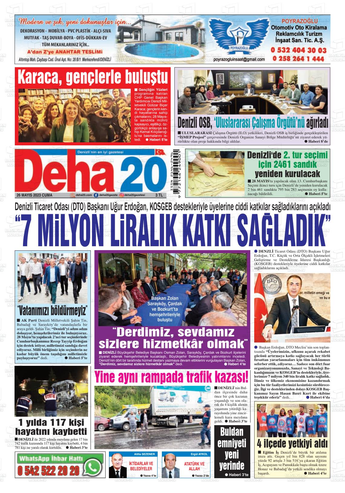 26 Mayıs 2023 Deha 20 Gazete Manşeti