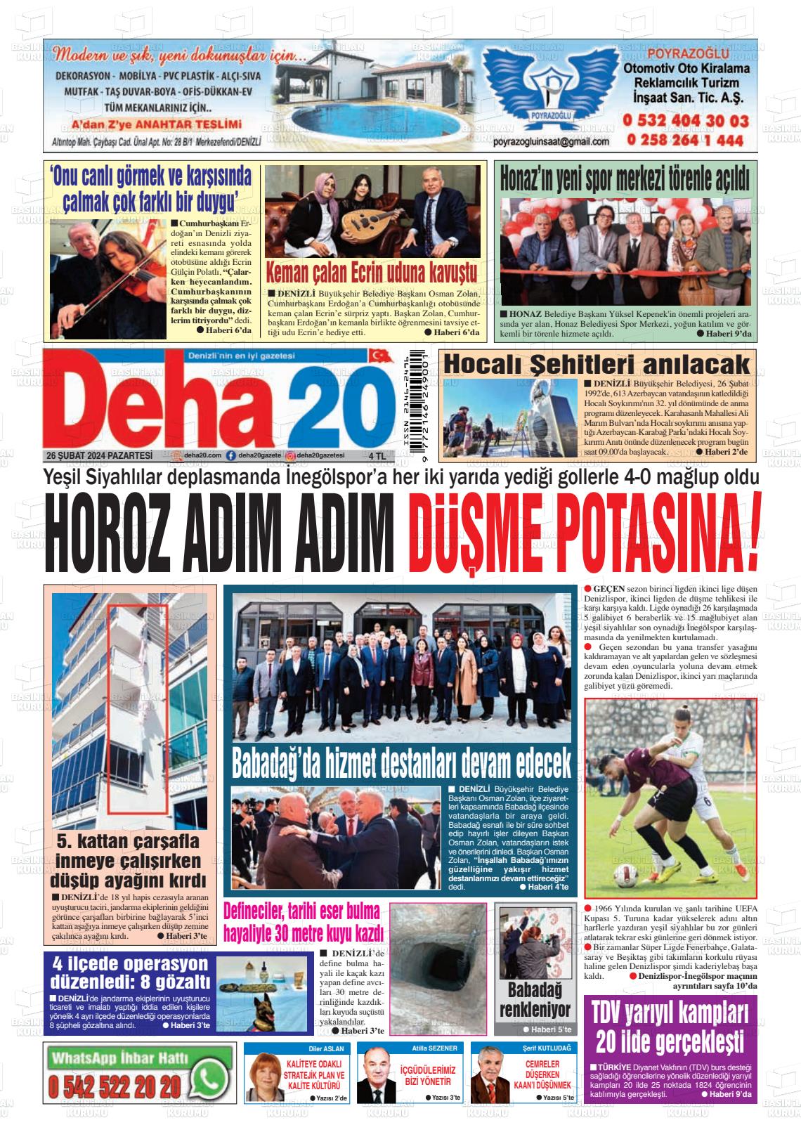 26 Şubat 2024 Deha 20 Gazete Manşeti