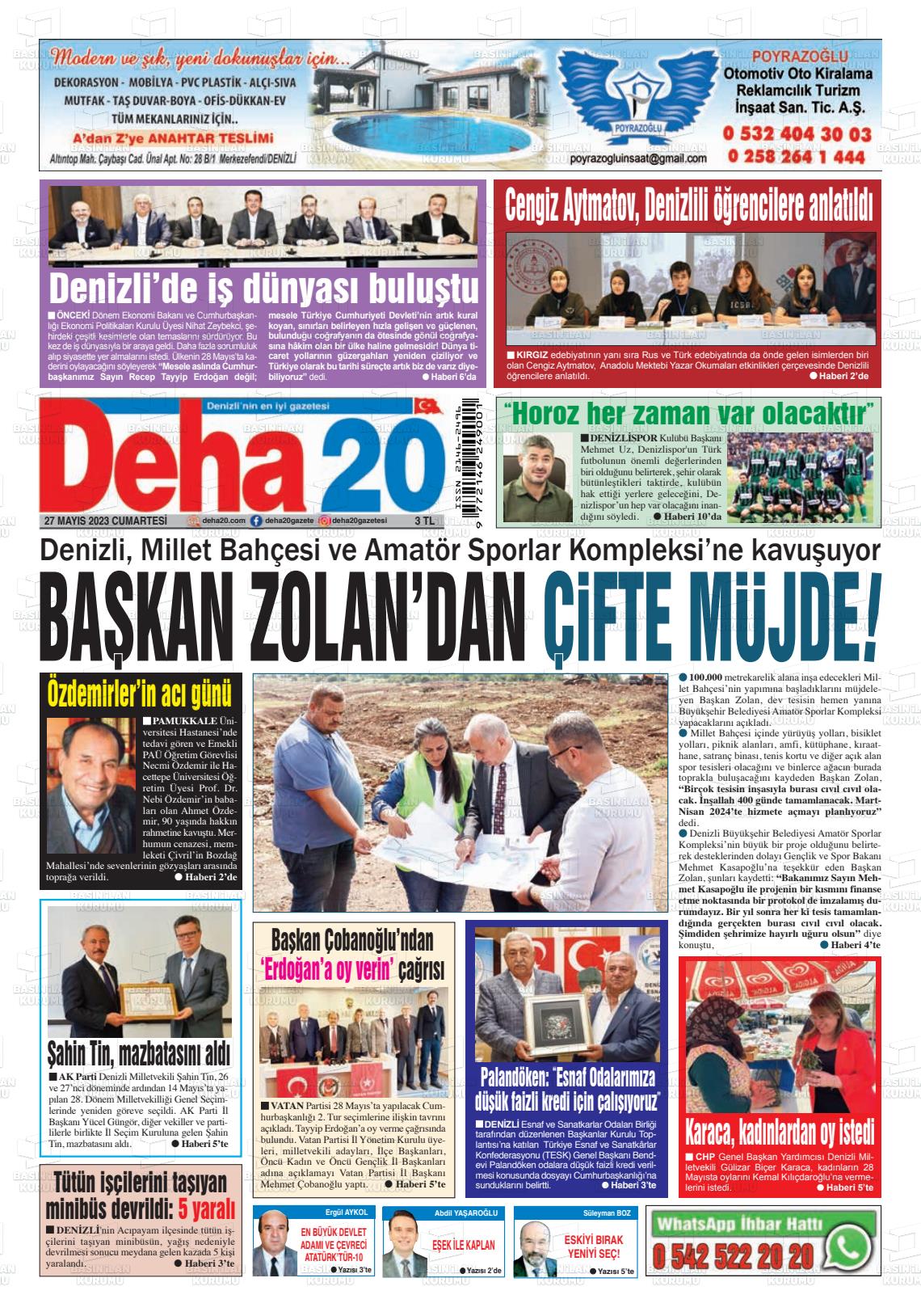 27 Mayıs 2023 Deha 20 Gazete Manşeti