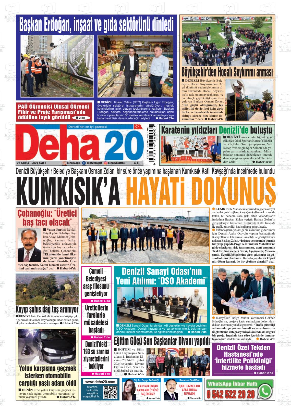 27 Şubat 2024 Deha 20 Gazete Manşeti